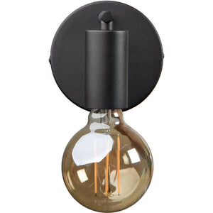 Top view of the Think Wall Sconce showcasing its black finish and glass bulb.