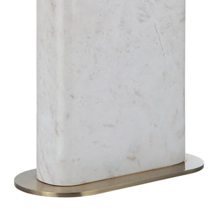 Close-up of Irisa Table Lamp's marble base with a gold accent at the bottom.