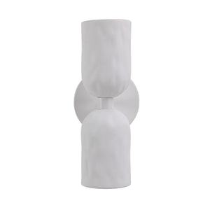 Akira Wall Sconce in white viewed from the front, showcasing two textured shades