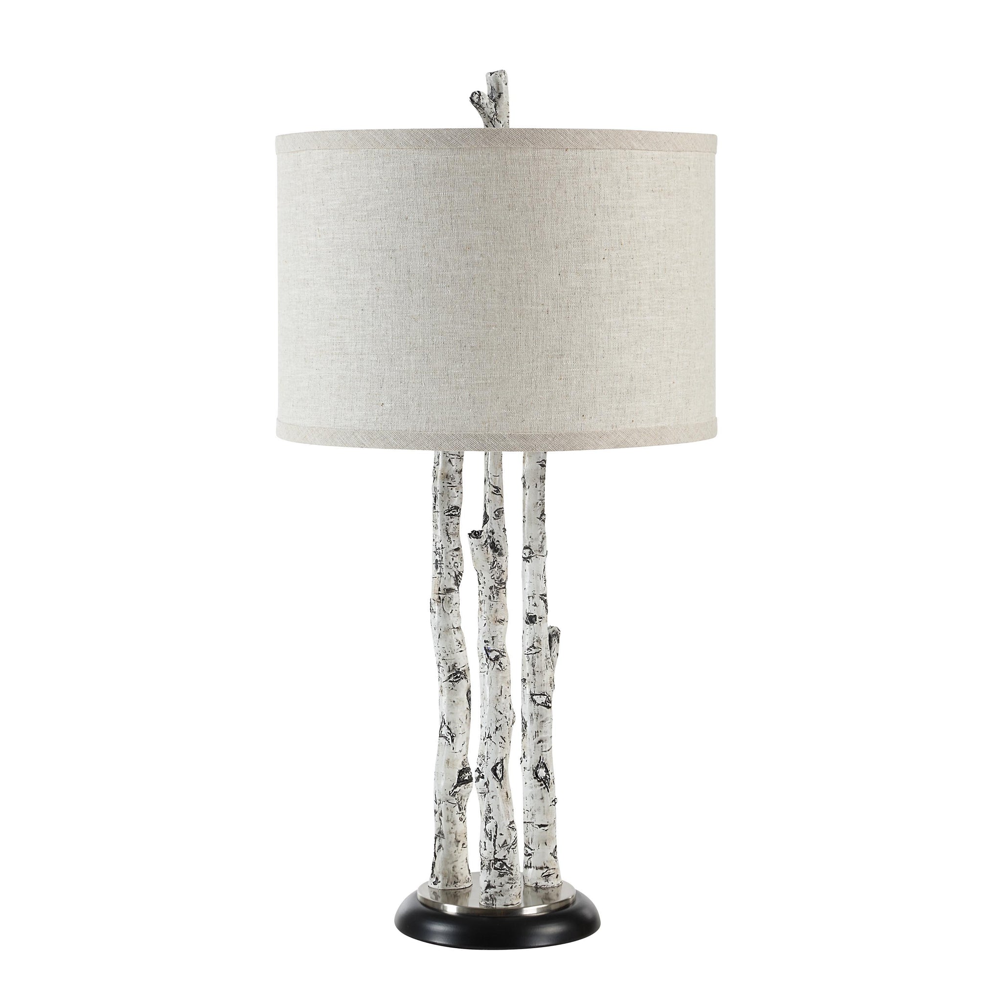 Naousa Table Lamp featuring a white branch-like stand and a light beige shade