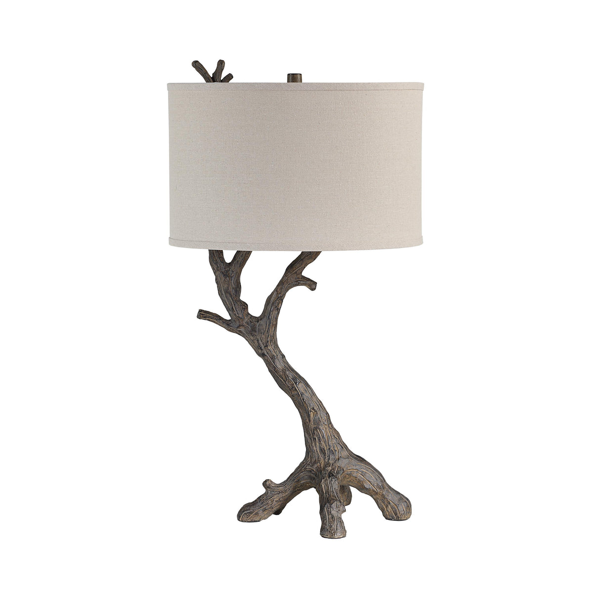 Loures table lamp with a branch-like base and a beige fabric shade.