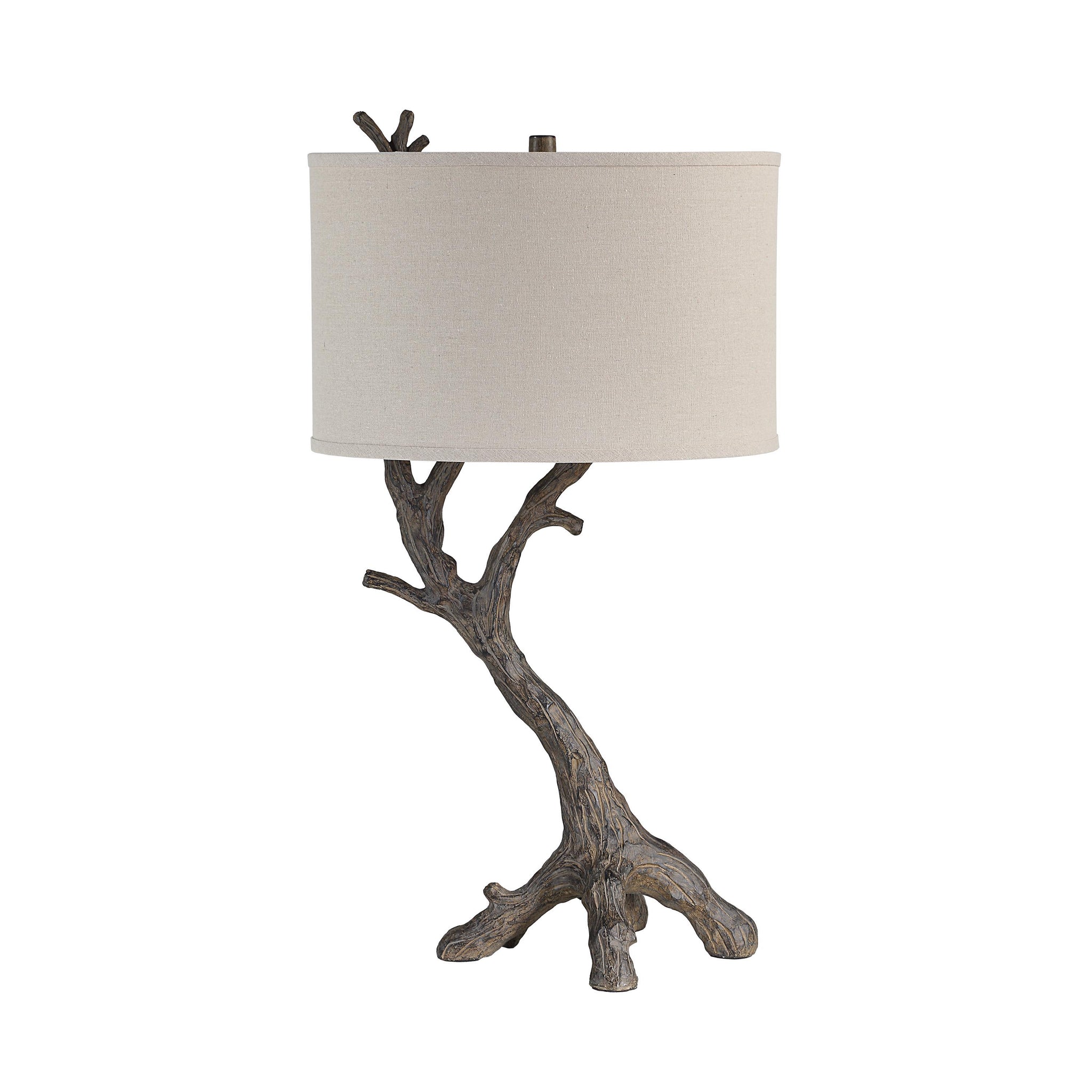 Loures table lamp with a branch-like base and a beige fabric shade.