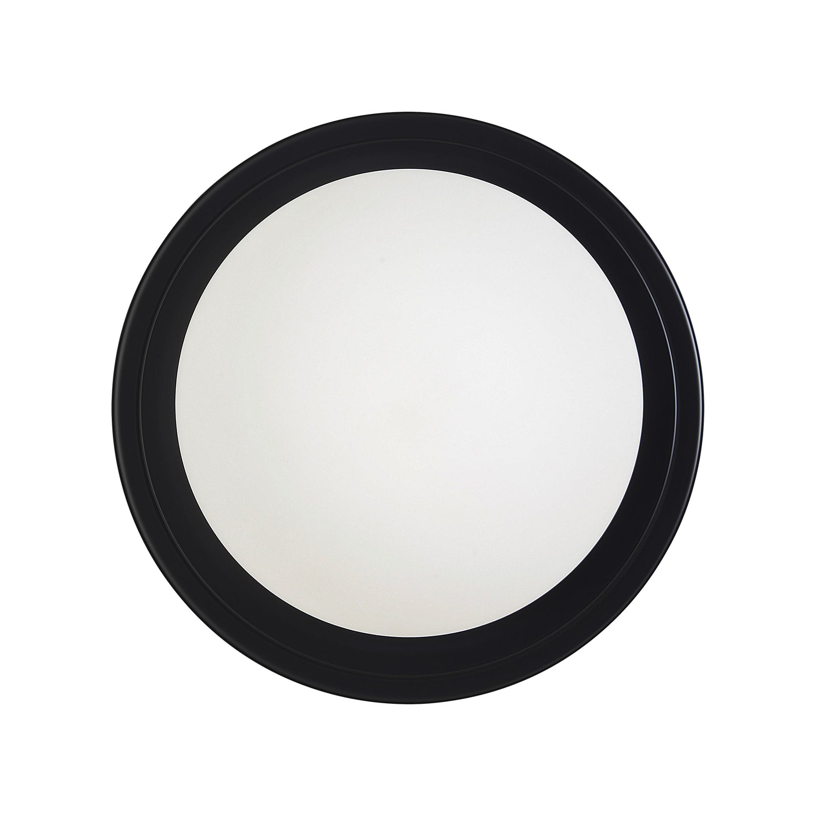 Sybil Wall Sconce with a round white glass shade and black circular base