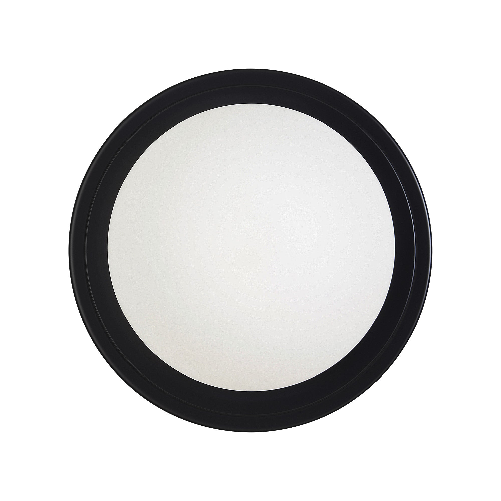 Sybil Wall Sconce viewed from above, featuring a black circular base and white glass shade