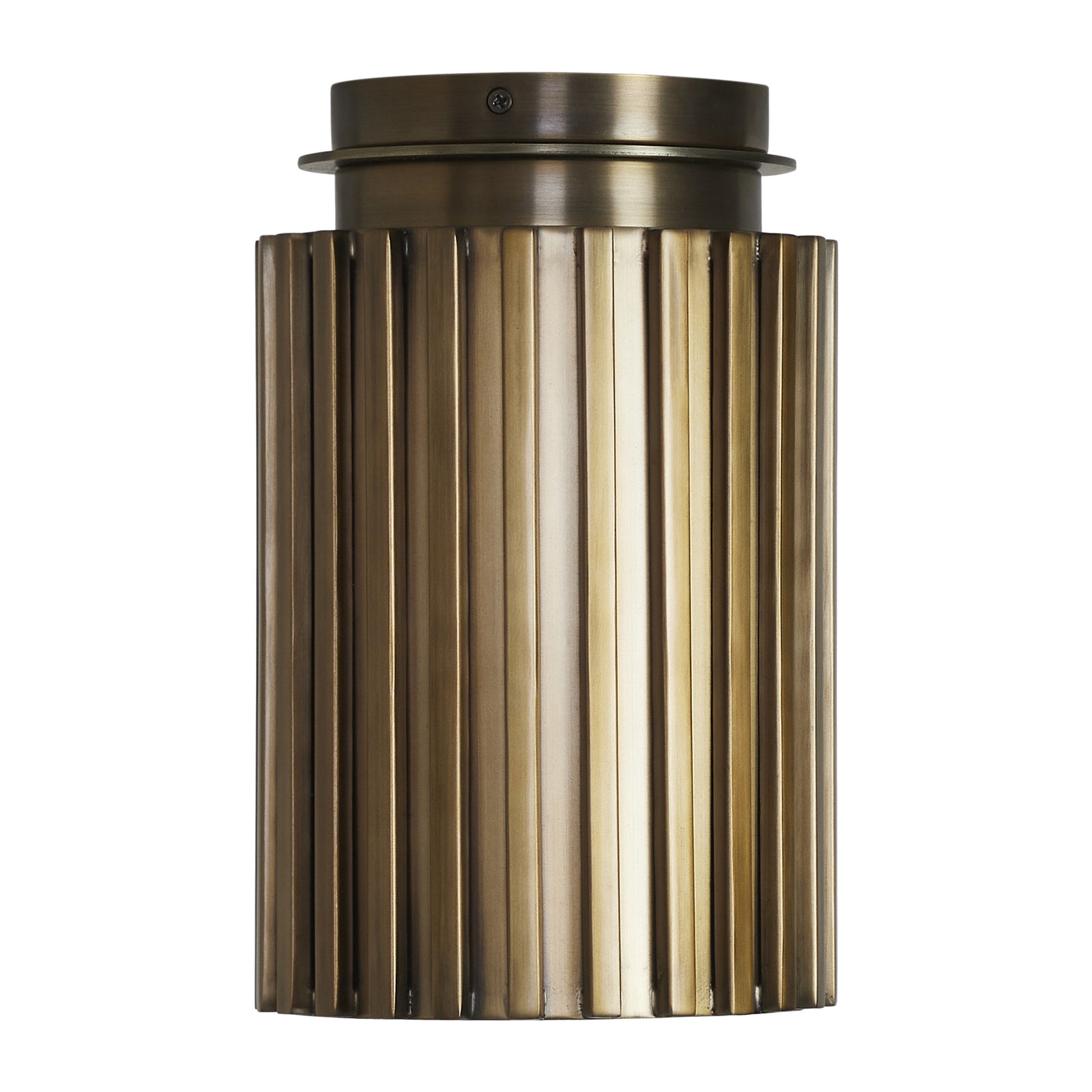 Fenice Flush Mount light with a ribbed bronze finish, showcasing vertical lines.