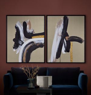 Ilya Canvas Art displayed above a blue couch in a stylish interior setting.