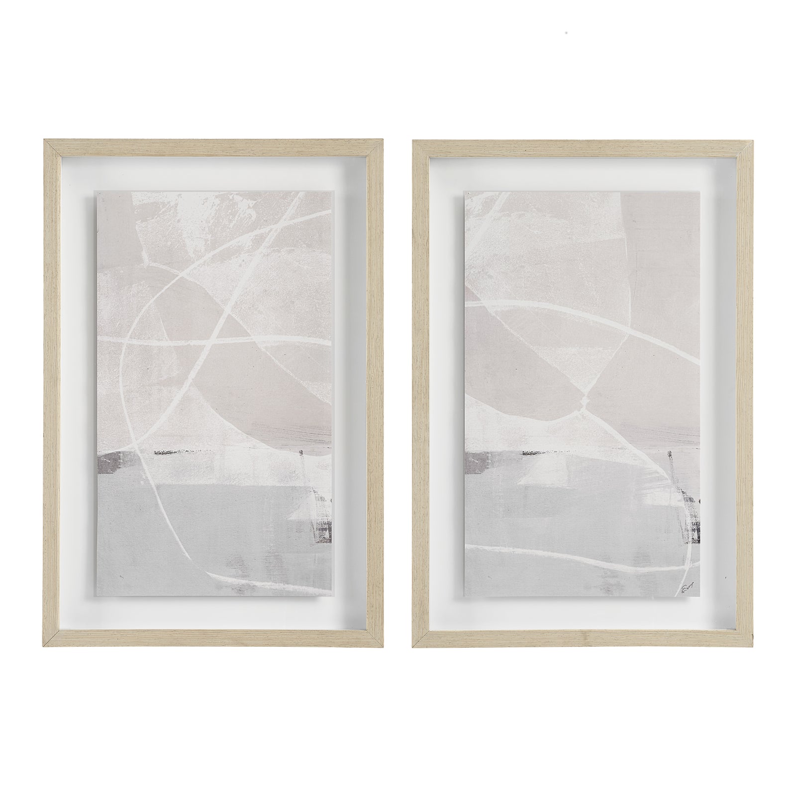 Rovereto Wall Decor featuring two abstract framed artworks in soft beige and gray tones.
