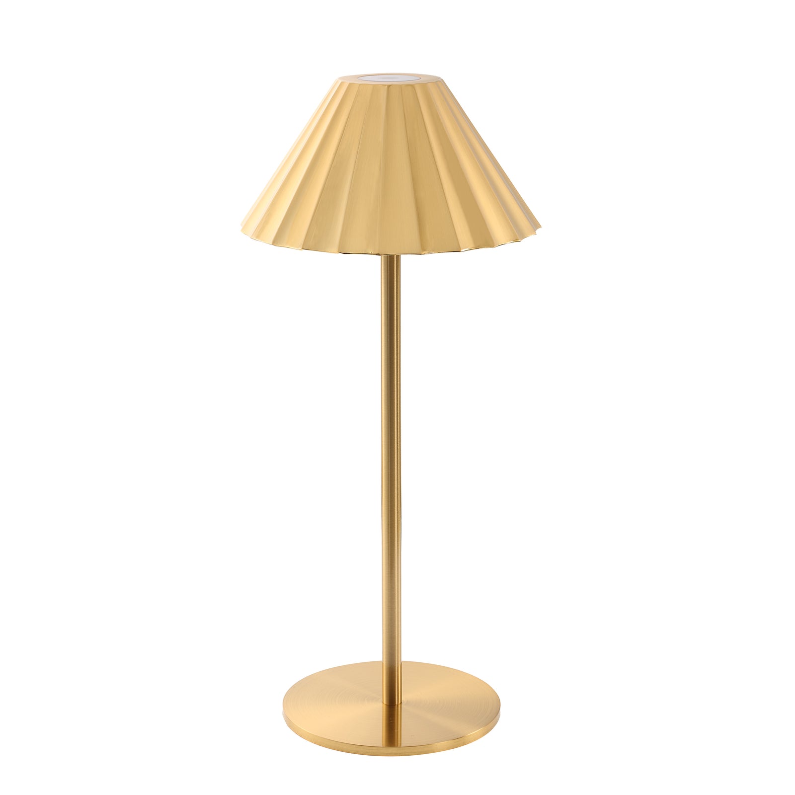 Ginevra table lamp by Renwil with a gold pleated shade and sleek base.