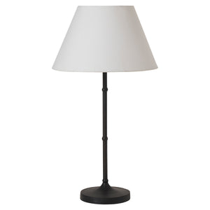 Kalista Table Lamp with a white fabric shade and black metal base