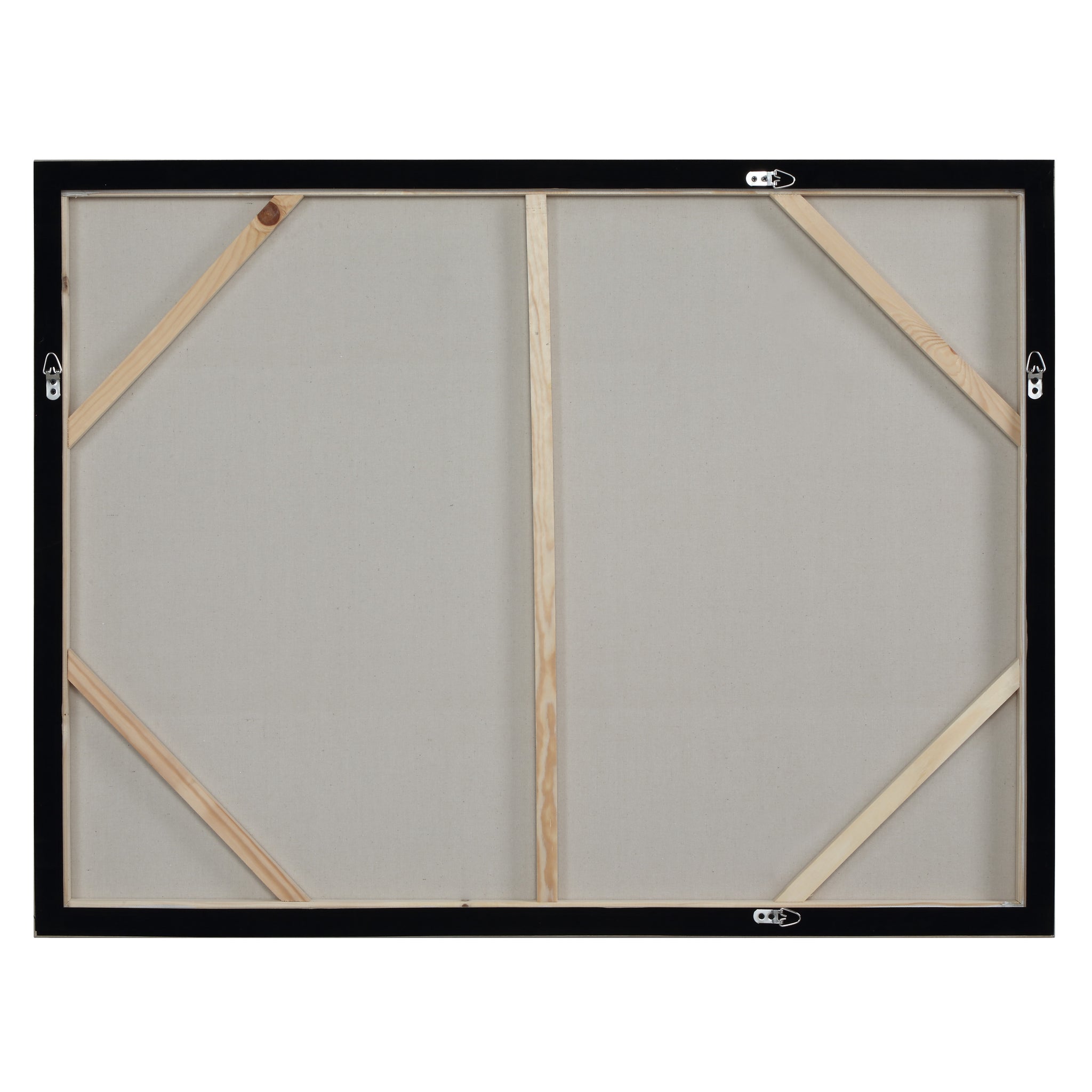 Back view of Bellis canvas art with wooden support bars and black frame.