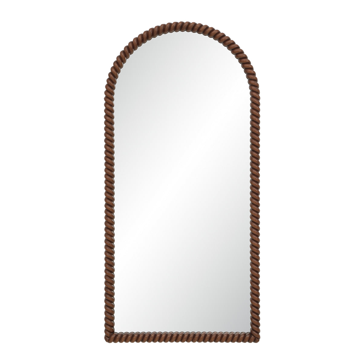 Madiwell mirror with a brown twisted rope frame, arched top, and reflective surface.
