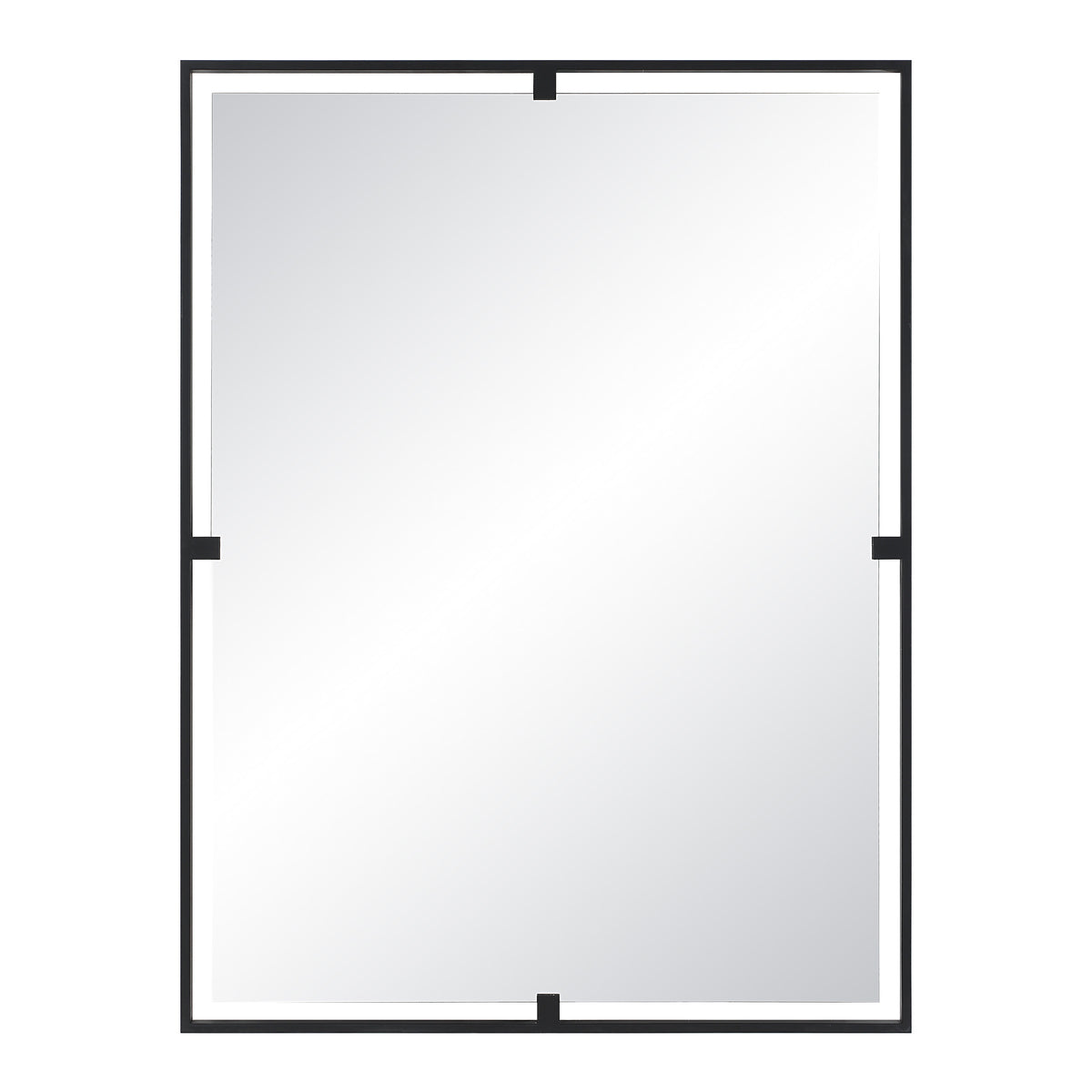 Marco Wall Mirror with a sleek black frame and clear reflective surface, front view.