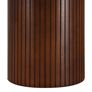 Close-up of Sanya Table Lamp's ribbed dark wood base