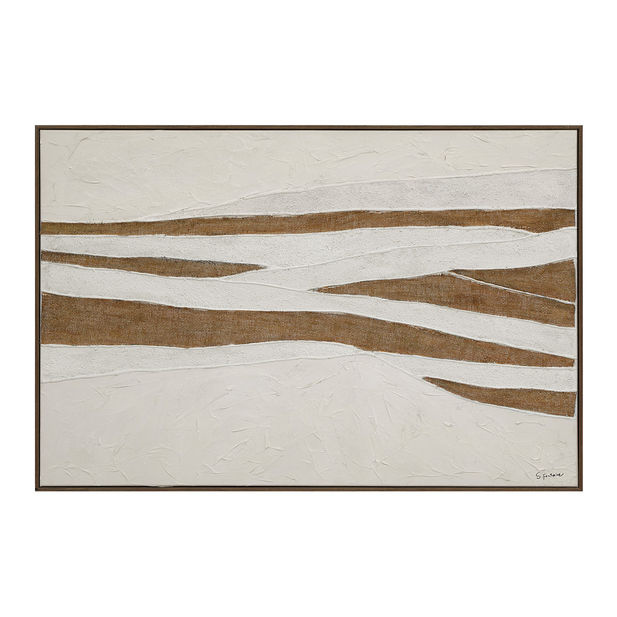 Muralis canvas art featuring abstract brown and white stripes on a textured background.