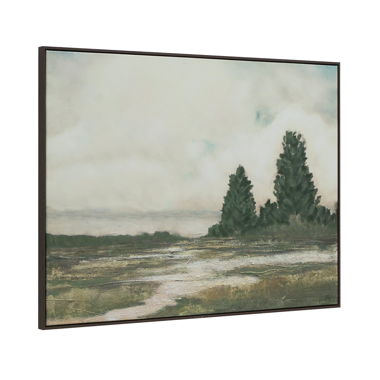 Ashby canvas art featuring a serene landscape with trees and soft clouds