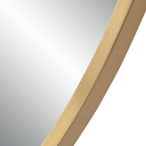 Close-up of Jyn mirror by Renwil, highlighting the gold metal frame and reflective surface.
