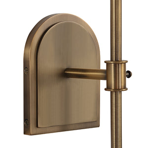 Close-up of Montreux wall sconce's brass backplate and arm, highlighting the elegant finish.