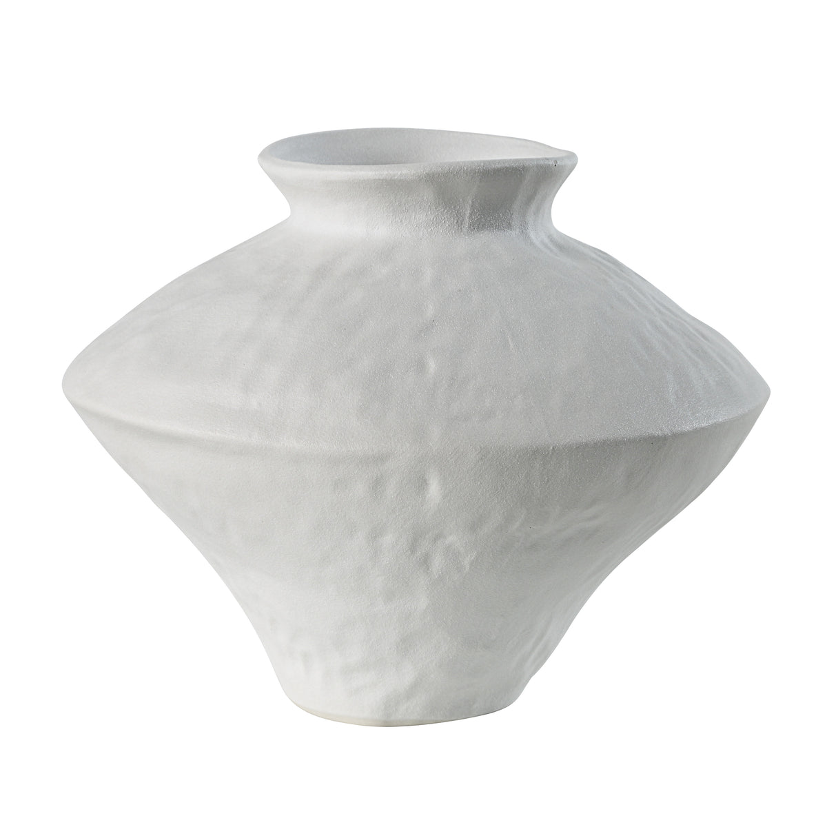 Mills Vase by Renwil, white ceramic vase with a textured surface and flared neck.