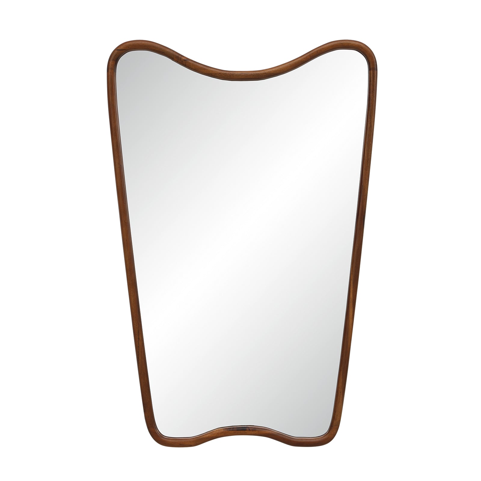 Reverie mirror with a unique wavy wooden frame and reflective surface