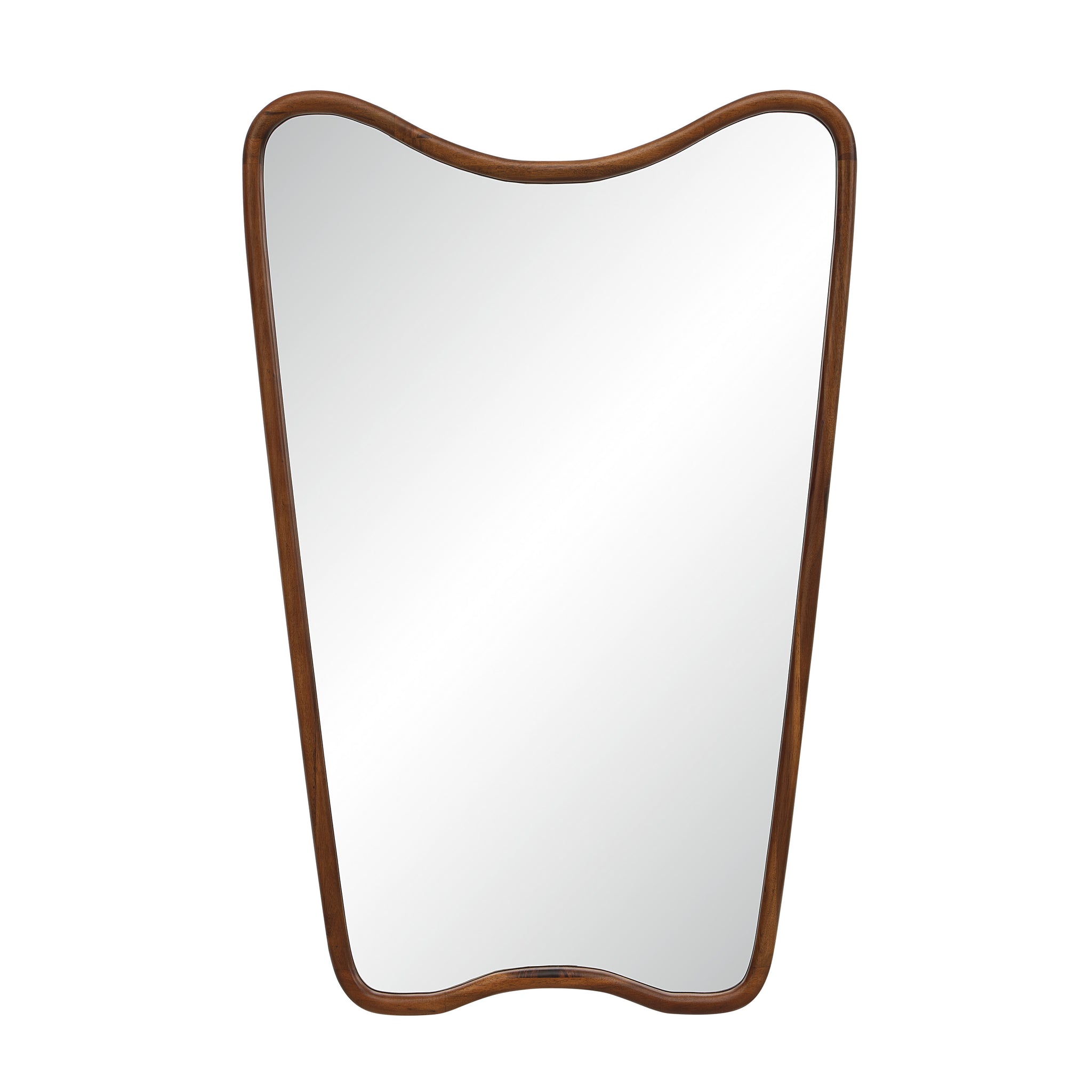 Reverie mirror with a unique wavy wooden frame and reflective surface