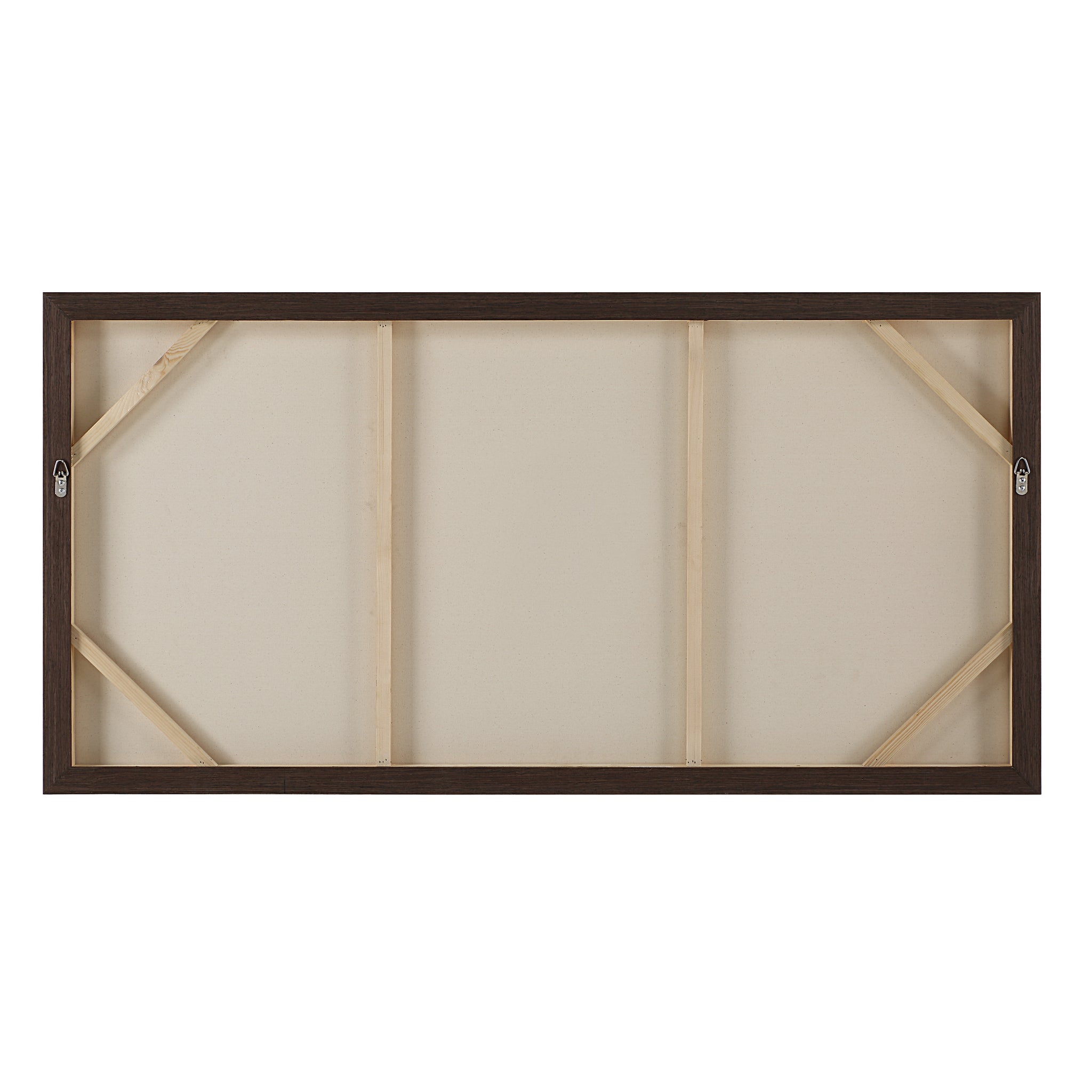 Back view of Westside canvas art with a wooden frame and support structure.