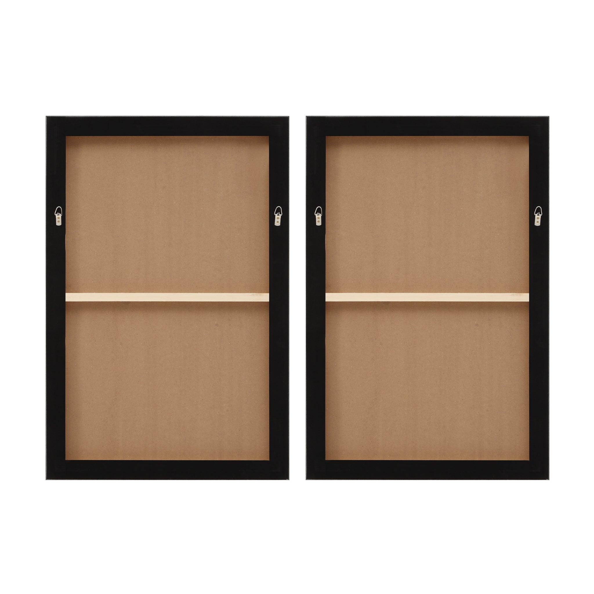 Back view of Adeline artwork with two frames showing a brown backing and hanging hardware.