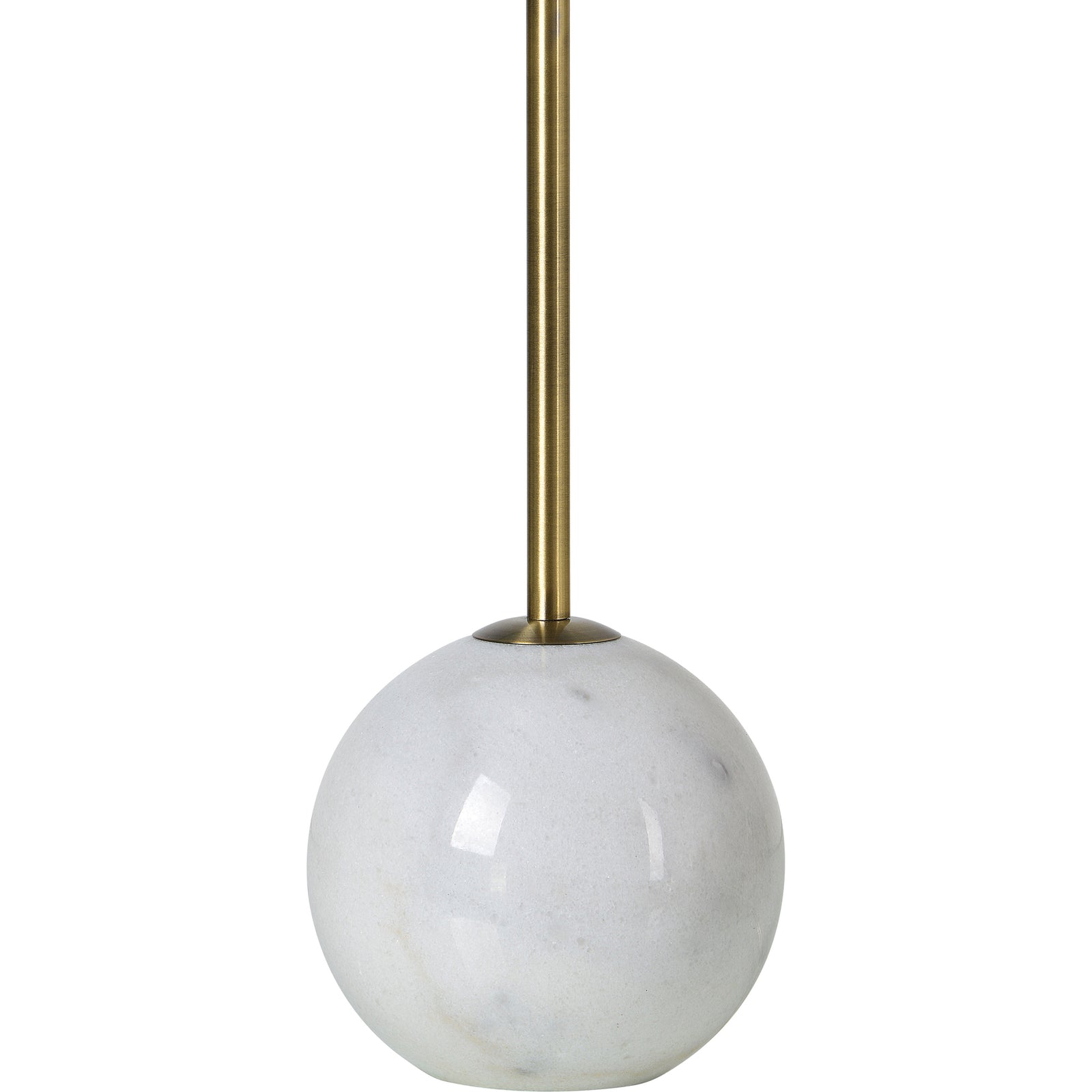 Naomi Table Lamp set with white fabric shades and marble bases, featuring brass stems.