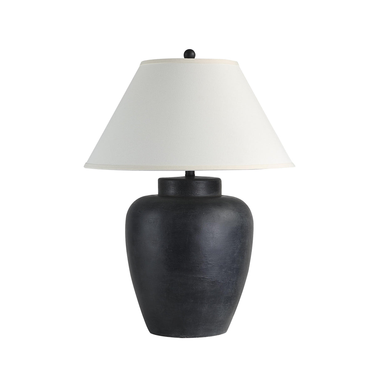 Arancia Table Lamp with a black ceramic base and white fabric shade