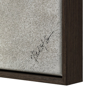 Close-up of Orso canvas art showing textured surface and artist signature on a wooden frame.