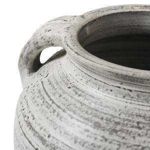Blanco vase by Renwil, close-up of the rim and handle in gray ceramic