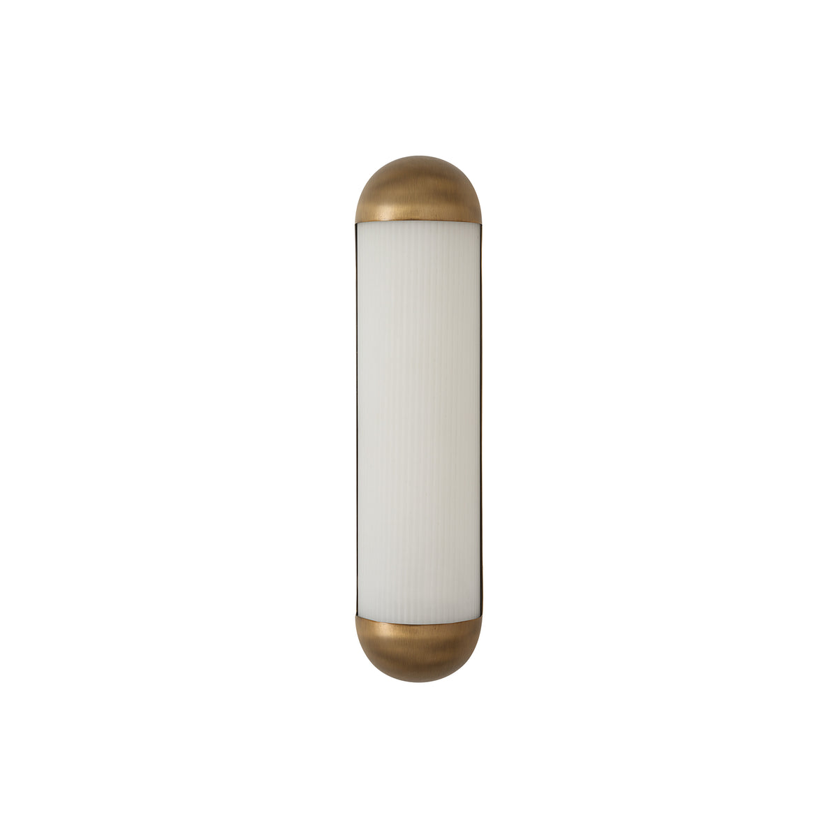 Amici wall sconce with a white ribbed glass shade and brushed brass accents