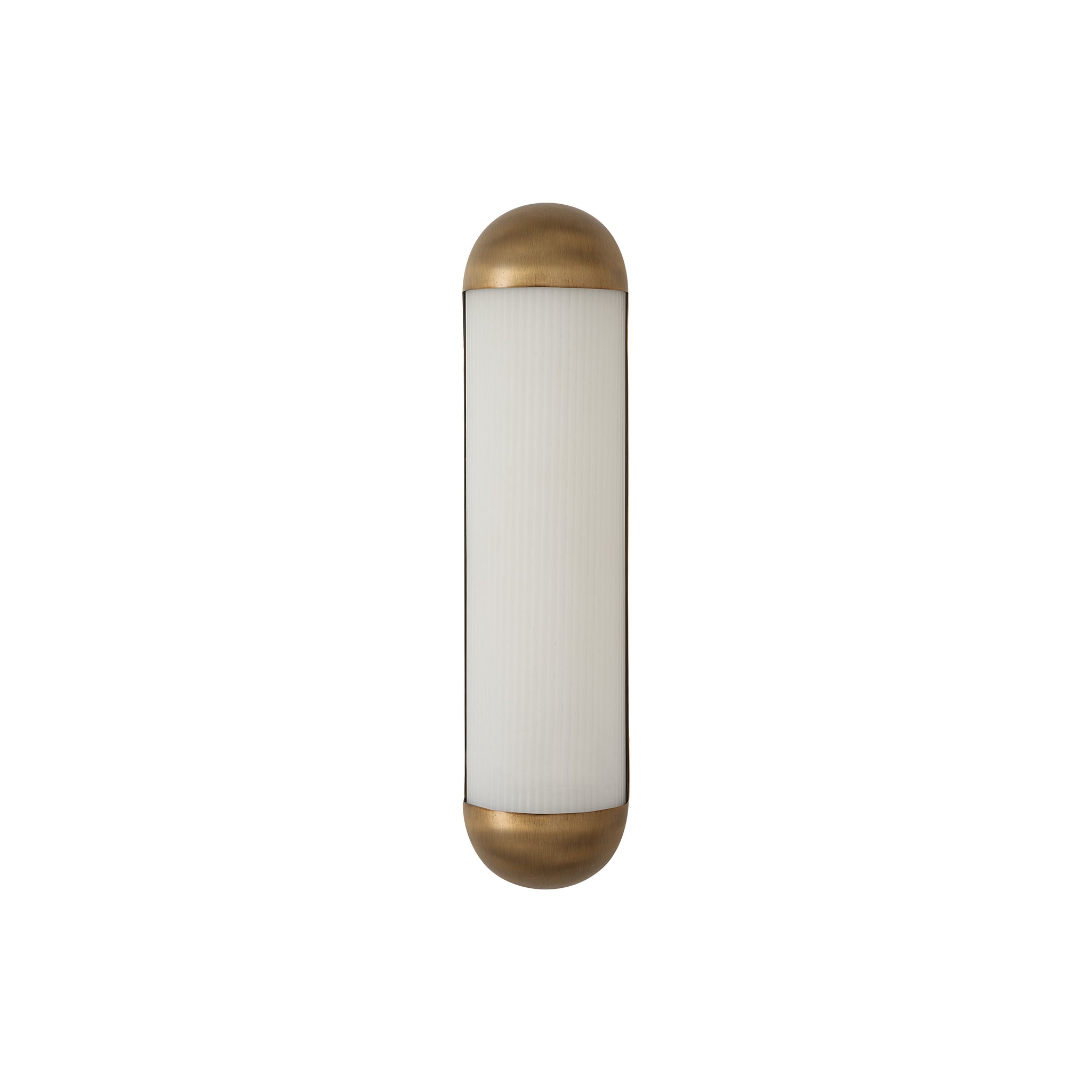 Amici wall sconce with a white ribbed glass shade and brushed brass accents