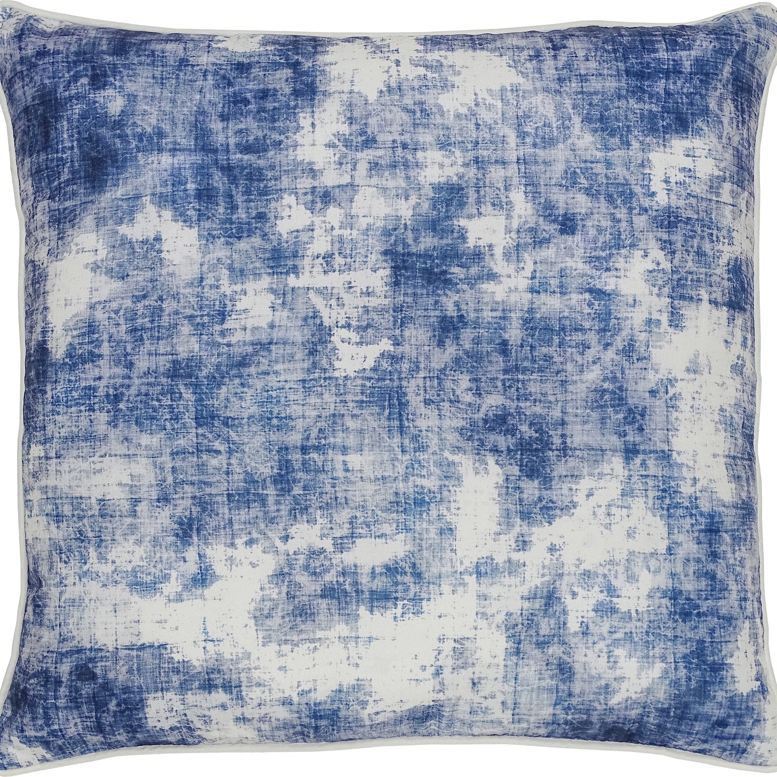 Skye pillow in blue and white abstract pattern, showcasing a textured design.