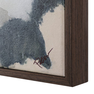 Close-up of Ceiba canvas art showing textured brush strokes and signature, framed in dark wood.
