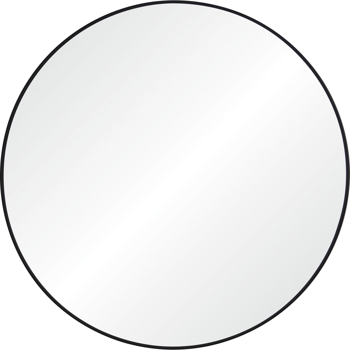 Posadas Wall Mirror, round design with a sleek black frame and clear reflective surface.