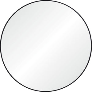 Posadas Wall Mirror, round design with a sleek black frame and clear reflective surface.