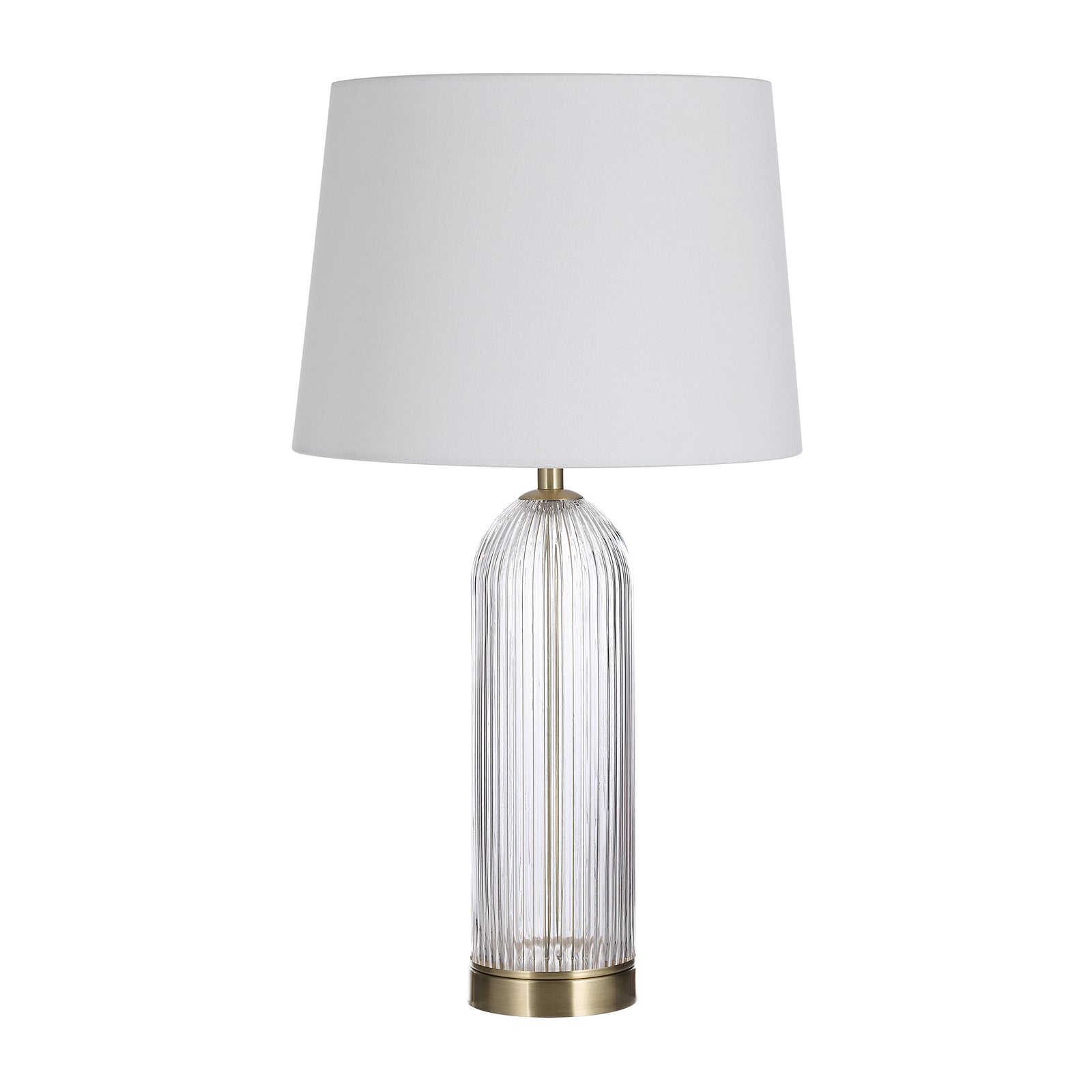 Ocala Table Lamp set of two with clear ribbed glass base and white fabric shades
