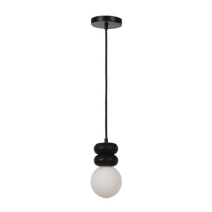 Solene pendant light featuring a black and white design, hanging from a black ceiling mount.