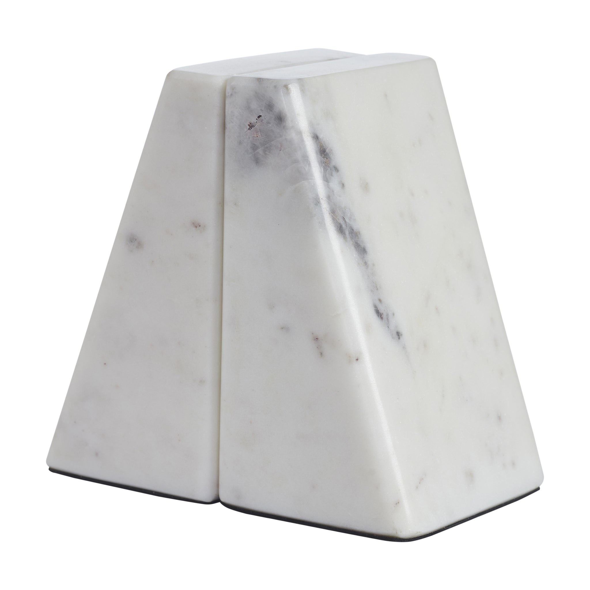 Carvella Statue, Banswara Marble bookends in white marble with gray veining, featuring a geometric design.