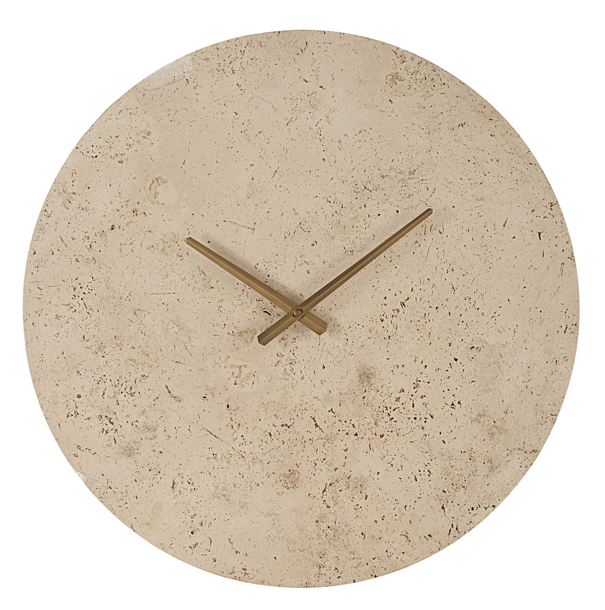 Fusion book holder in beige with a textured circular design and bronze clock hands.