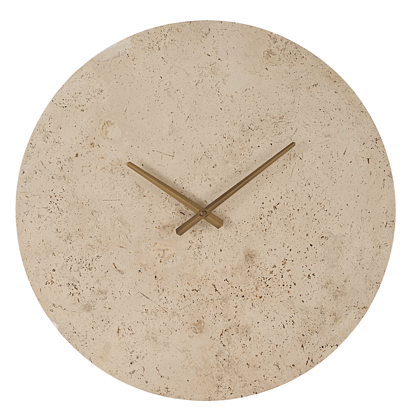 Fusion book holder in beige with a textured circular design and bronze clock hands.