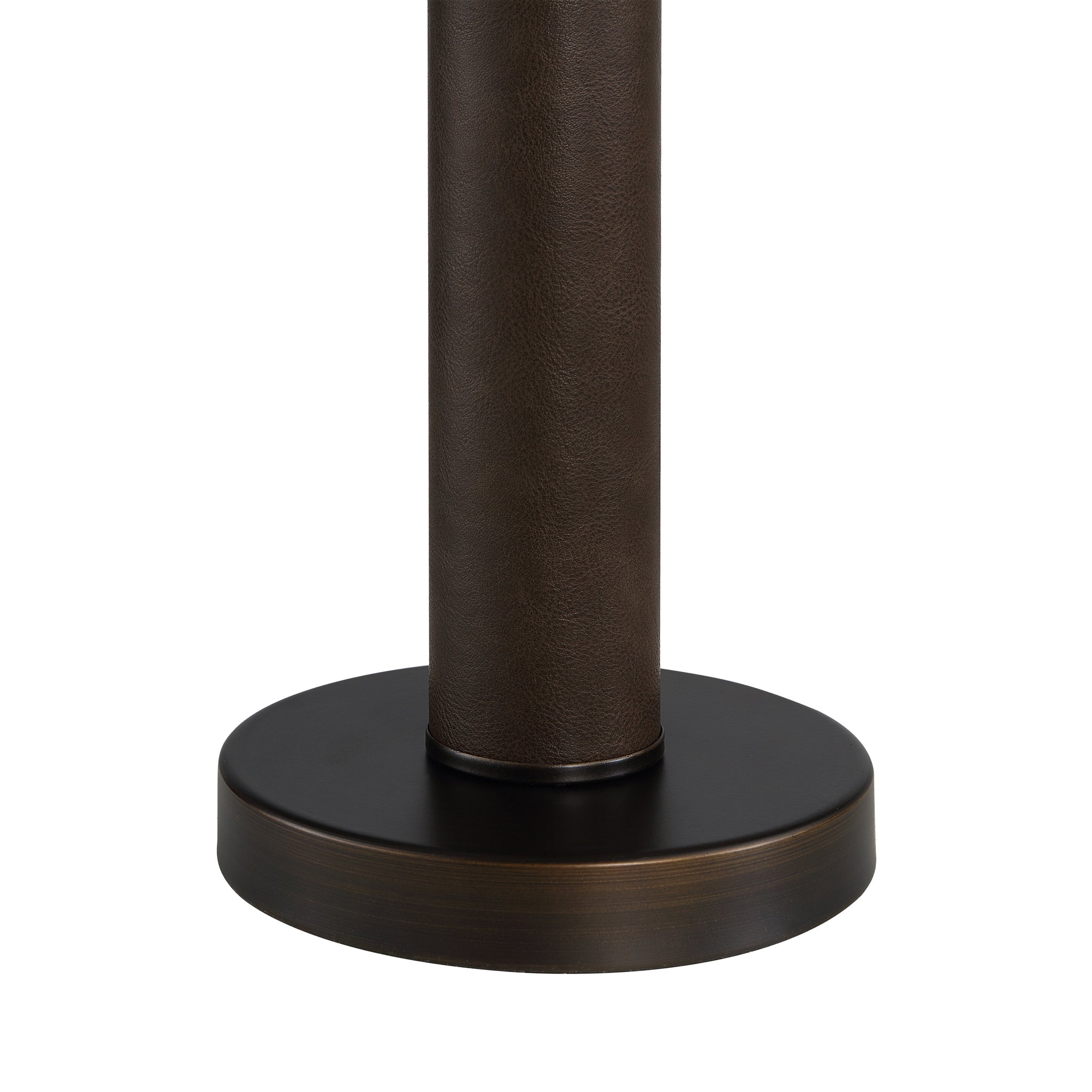 Close-up view of Incanta floor lamp's dark bronze base and texture