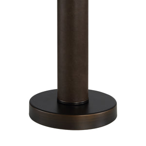 Close-up view of Incanta floor lamp's dark bronze base and texture
