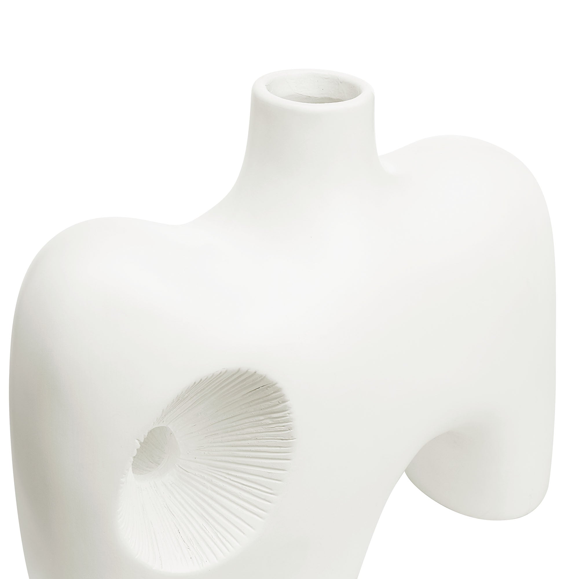 Mariner Vase in white with a smooth finish and artistic cut-out detail.