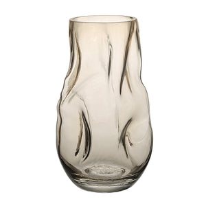 Tawny Glass Vase by Renwil, wavy design, smooth finish, light tawny hue, elegant silhouette.