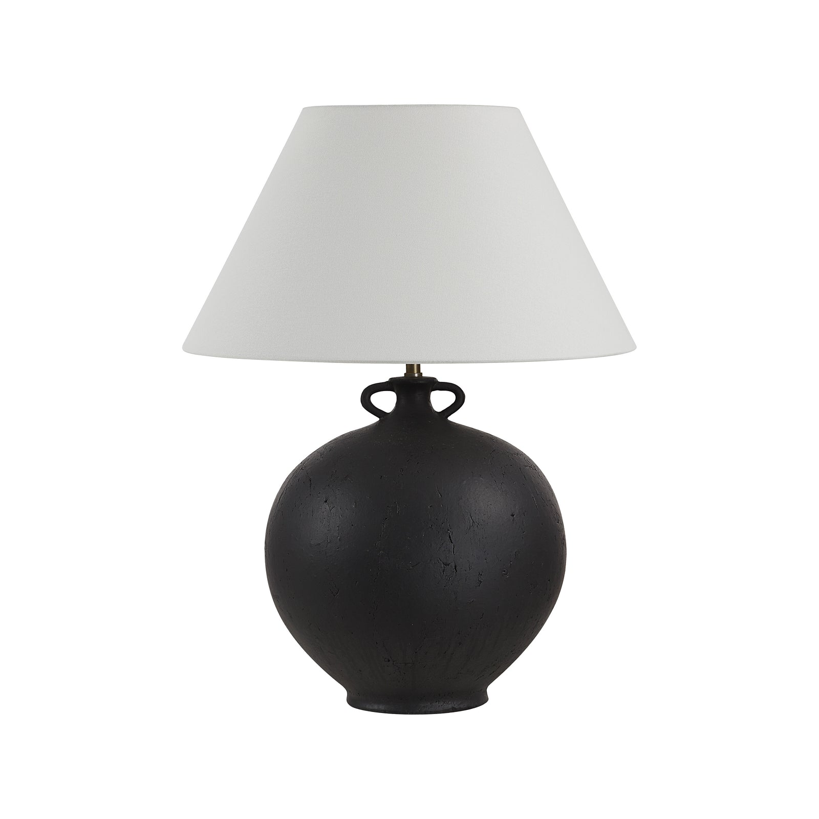 Alicia Table Lamp with a black textured base and white fabric shade