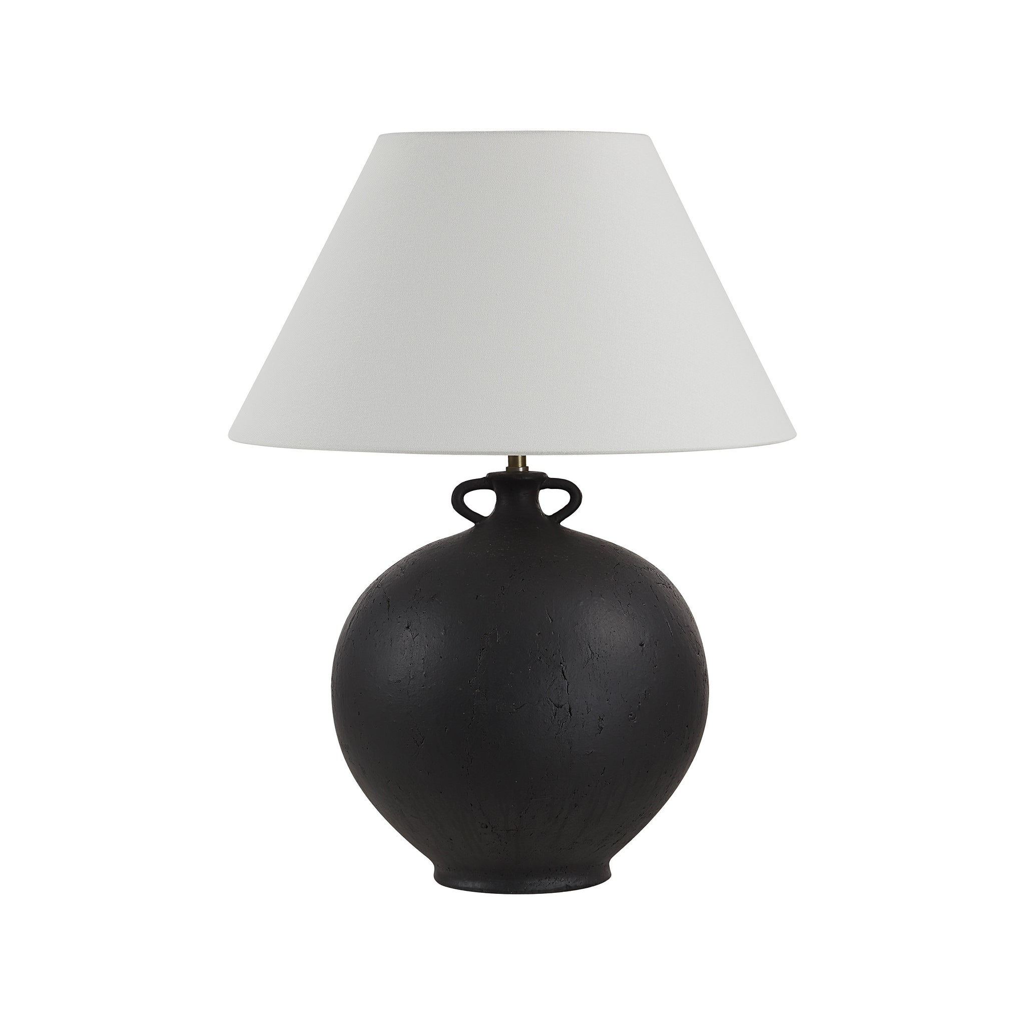 Alicia Table Lamp with a black textured base and white fabric shade