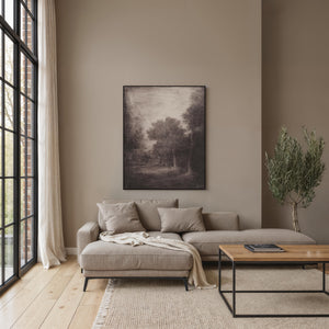 Falco canvas art displayed in a modern living room setting with neutral decor