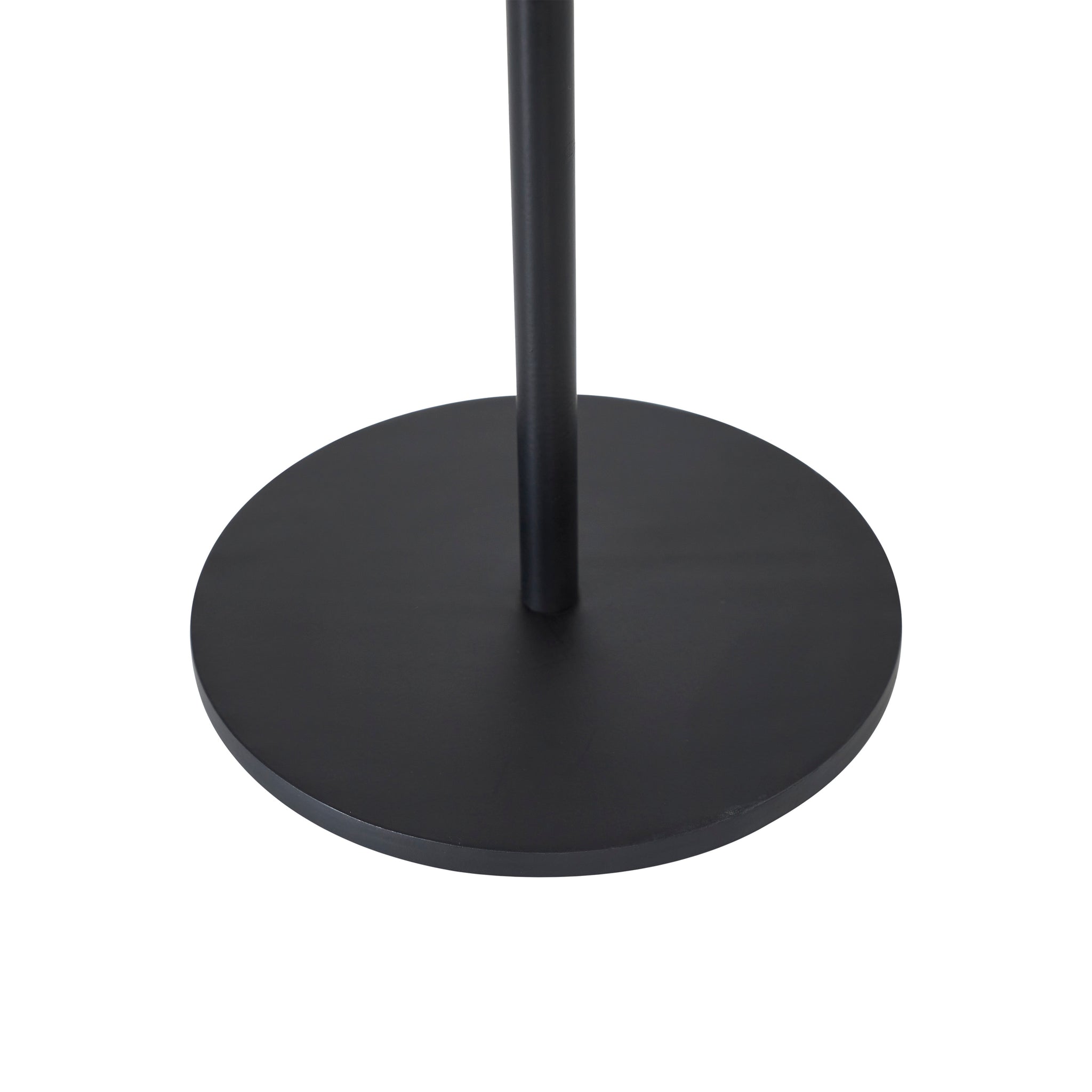 Yates Side Table with a round black base and slender black metal pole, showcasing a minimalist design.
