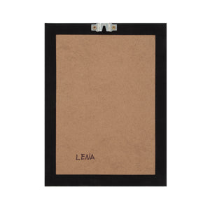 Tecoma canvas art back view showing a brown backing with a metal hanger.